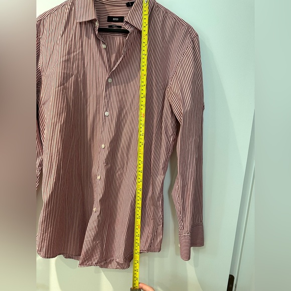 Hugo Boss red and salmon striped button up shirt in EUC - Picture 6 of 6